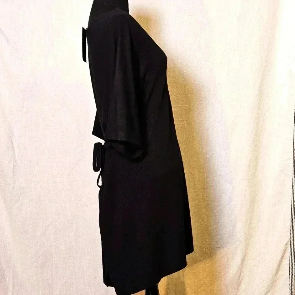 Bryn Walker V Neck‎ Tie Back Sheath Black Dress Lagen Look SZ XS USA - Picture 4 of 14